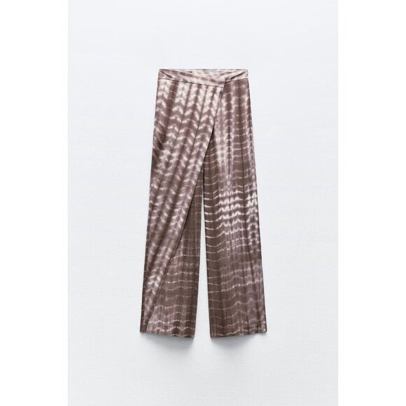 Zara Tie Dye Grey White Linen Blend Pants Wide Leg Relaxed M - Picture 3 of 9